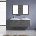 Ophelia 59" Double Bathroom Vanity in Grey with White Ceramic Top and Square Sink with Polished Chrome Faucet and Mirrors