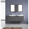 Ophelia 59" Double Bathroom Vanity in Grey with White Ceramic Top and Square Sink with Polished Chrome Faucet and Mirrors