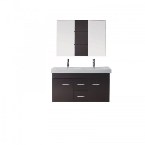 Opal 48" Double Bathroom Vanity in Espresso with White Ceramic Top and Square Sink with Brushed Nickel Faucet and Mirror