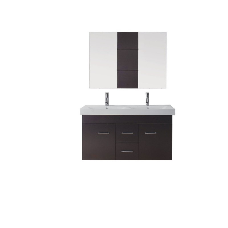 Opal 48" Double Bathroom Vanity in Espresso with White Ceramic Top and Square Sink with Brushed Nickel Faucet and Mirror