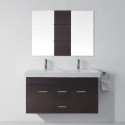 Opal 48" Double Bathroom Vanity in Espresso with White Ceramic Top and Square Sink with Brushed Nickel Faucet and Mirror