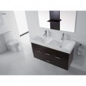 Opal 48" Double Bathroom Vanity in Espresso with White Ceramic Top and Square Sink with Brushed Nickel Faucet and Mirror