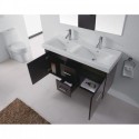 Opal 48" Double Bathroom Vanity in Espresso with White Ceramic Top and Square Sink with Brushed Nickel Faucet and Mirror