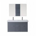 Opal 48" Double Bathroom Vanity in Grey with White Ceramic Top and Square Sink with Brushed Nickel Faucet and Mirror