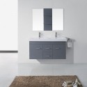 Opal 48" Double Bathroom Vanity in Grey with White Ceramic Top and Square Sink with Brushed Nickel Faucet and Mirror