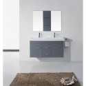 Opal 48" Double Bathroom Vanity in Grey with White Ceramic Top and Square Sink with Brushed Nickel Faucet and Mirror