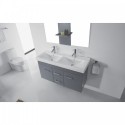 Opal 48" Double Bathroom Vanity in Grey with White Ceramic Top and Square Sink with Brushed Nickel Faucet and Mirror