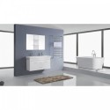 Opal 48" Double Bathroom Vanity in White with White Ceramic Top and Square Sink with Brushed Nickel Faucet and Mirror