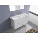 Opal 48" Double Bathroom Vanity in White with White Ceramic Top and Square Sink with Brushed Nickel Faucet and Mirror