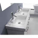 Opal 48" Double Bathroom Vanity in White with White Ceramic Top and Square Sink with Brushed Nickel Faucet and Mirror