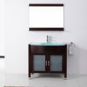 Ava 36" Single Bathroom Vanity in Espresso with Aqua Tempered Glass Top and Round Sink with Polished Chrome Faucet and Mirror