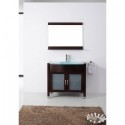 Ava 36" Single Bathroom Vanity in Espresso with Aqua Tempered Glass Top and Round Sink with Polished Chrome Faucet and Mirror