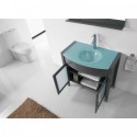 Ava 36" Single Bathroom Vanity in Grey with Aqua Tempered Glass Top and Round Sink with Polished Chrome Faucet and Mirror