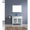 Ava 36" Single Bathroom Vanity in White with Aqua Tempered Glass Top and Round Sink with Polished Chrome Faucet and Mirror