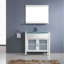 Ava 36" Single Bathroom Vanity in White with Aqua Tempered Glass Top and Round Sink with Brushed Nickel Faucet and Mirror
