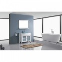 Ava 36" Single Bathroom Vanity in White with Aqua Tempered Glass Top and Round Sink with Brushed Nickel Faucet and Mirror