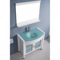 Ava 36" Single Bathroom Vanity in White with Aqua Tempered Glass Top and Round Sink with Brushed Nickel Faucet and Mirror