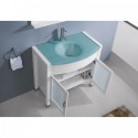 Ava 36" Single Bathroom Vanity in White with Aqua Tempered Glass Top and Round Sink with Brushed Nickel Faucet and Mirror