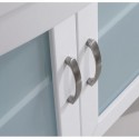 Ava 36" Single Bathroom Vanity in White with Aqua Tempered Glass Top and Round Sink with Brushed Nickel Faucet and Mirror