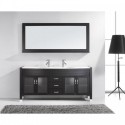 Ava 71" Double Bathroom Vanity in Espresso with White Engineered Stone Top and Round Sink with Brushed Nickel Faucet and Mirror