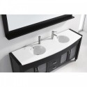 Ava 71" Double Bathroom Vanity in Espresso with White Engineered Stone Top and Round Sink with Brushed Nickel Faucet and Mirror