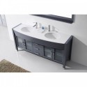 Ava 71" Double Bathroom Vanity in Grey with White Engineered Stone Top and Round Sink with Polished Chrome Faucet and Mirror