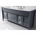 Ava 71" Double Bathroom Vanity in Grey with White Engineered Stone Top and Round Sink with Polished Chrome Faucet and Mirror