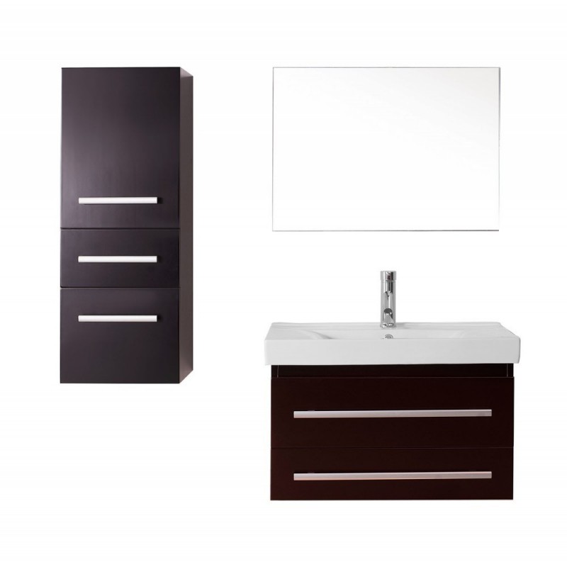 Antonio 30" Single Bathroom Vanity in Espresso with White Ceramic Top and Square Sink with Polished Chrome Faucet and Mirror
