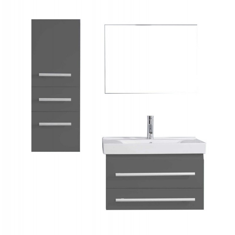 Antonio 30" Single Bathroom Vanity in Grey with White Ceramic Top and Square Sink with Brushed Nickel Faucet and Mirror