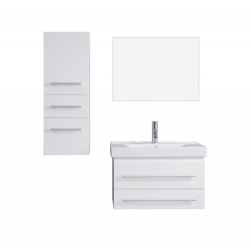 Antonio 30" Single Bathroom Vanity in White with White Ceramic Top and Square Sink with Polished Chrome Faucet and Mirror