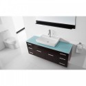 Biagio 55" Single Bathroom Vanity in Espresso with Aqua Tempered Glass Top and Odd Sink with Polished Chrome Faucet and Mirror
