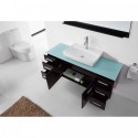 Biagio 55" Single Bathroom Vanity in Espresso with Aqua Tempered Glass Top and Odd Sink with Polished Chrome Faucet and Mirror