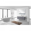 Biagio 55" Single Bathroom Vanity in Grey with White Engineered Stone Top and Odd Sink with Polished Chrome Faucet and Mirror
