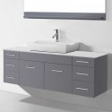 Biagio 55" Single Bathroom Vanity in Grey with White Engineered Stone Top and Odd Sink with Polished Chrome Faucet and Mirror
