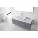 Biagio 55" Single Bathroom Vanity in Grey with White Engineered Stone Top and Odd Sink with Polished Chrome Faucet and Mirror
