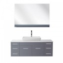 Biagio 55" Single Bathroom Vanity in Grey with White Engineered Stone Top and Odd Sink with Brushed Nickel Faucet and Mirror