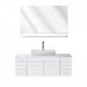 Biagio 55" Single Bathroom Vanity in White with White Engineered Stone Top and Odd Sink with Brushed Nickel Faucet and Mirror