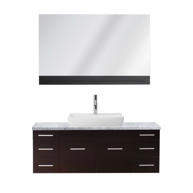Biagio 55" Single Bathroom Vanity in Espresso with Marble Top and Odd Sink with Polished Chrome Faucet and Mirror