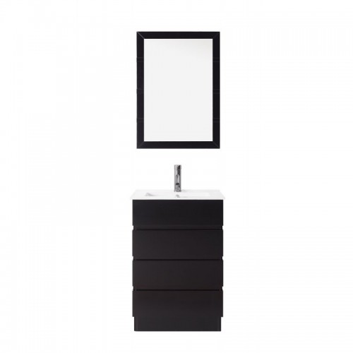 Bruno 24" Single Bathroom Vanity in Espresso with Slim White Ceramic Top and Square Sink with Brushed Nickel Faucet and Mirror