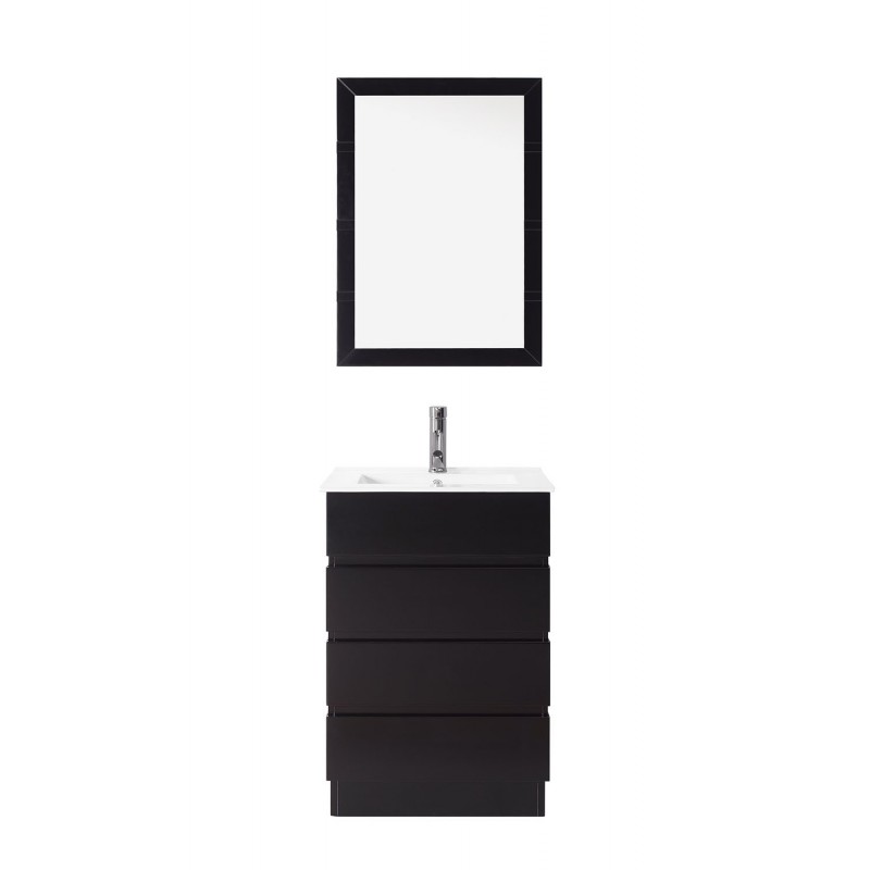 Bruno 24" Single Bathroom Vanity in Espresso with Slim White Ceramic Top and Square Sink with Brushed Nickel Faucet and Mirror