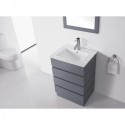 Bruno 24" Single Bathroom Vanity in Grey with Slim White Ceramic Top and Square Sink with Polished Chrome Faucet and Mirror
