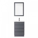 Bruno 24" Single Bathroom Vanity in Grey with Slim White Ceramic Top and Square Sink with Brushed Nickel Faucet and Mirror