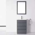 Bruno 24" Single Bathroom Vanity in Grey with Slim White Ceramic Top and Square Sink with Brushed Nickel Faucet and Mirror