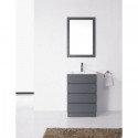 Bruno 24" Single Bathroom Vanity in Grey with Slim White Ceramic Top and Square Sink with Brushed Nickel Faucet and Mirror