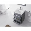 Bruno 24" Single Bathroom Vanity in Grey with Slim White Ceramic Top and Square Sink with Brushed Nickel Faucet and Mirror