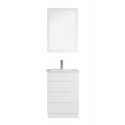 Bruno 24" Single Bathroom Vanity in White with Slim White Ceramic Top and Square Sink with Polished Chrome Faucet and Mirror