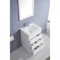 Bruno 24" Single Bathroom Vanity in White with Slim White Ceramic Top and Square Sink with Polished Chrome Faucet and Mirror