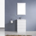 Bruno 24" Single Bathroom Vanity in White with Slim White Ceramic Top and Square Sink with Brushed Nickel Faucet and Mirror