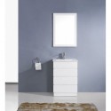 Bruno 24" Single Bathroom Vanity in White with Slim White Ceramic Top and Square Sink with Brushed Nickel Faucet and Mirror