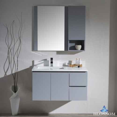 Monaco 36" Wall Mount Left Vanity Set with Mirror and Wall Cabinet